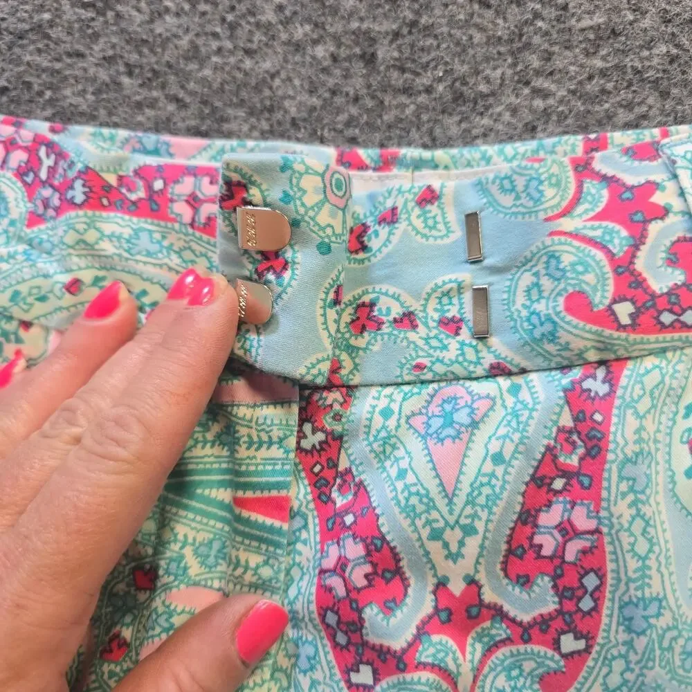 Peter Millar Shorts Womens Size 4 Green Pink Paisley 11 Inch Golf Bermuda Casual